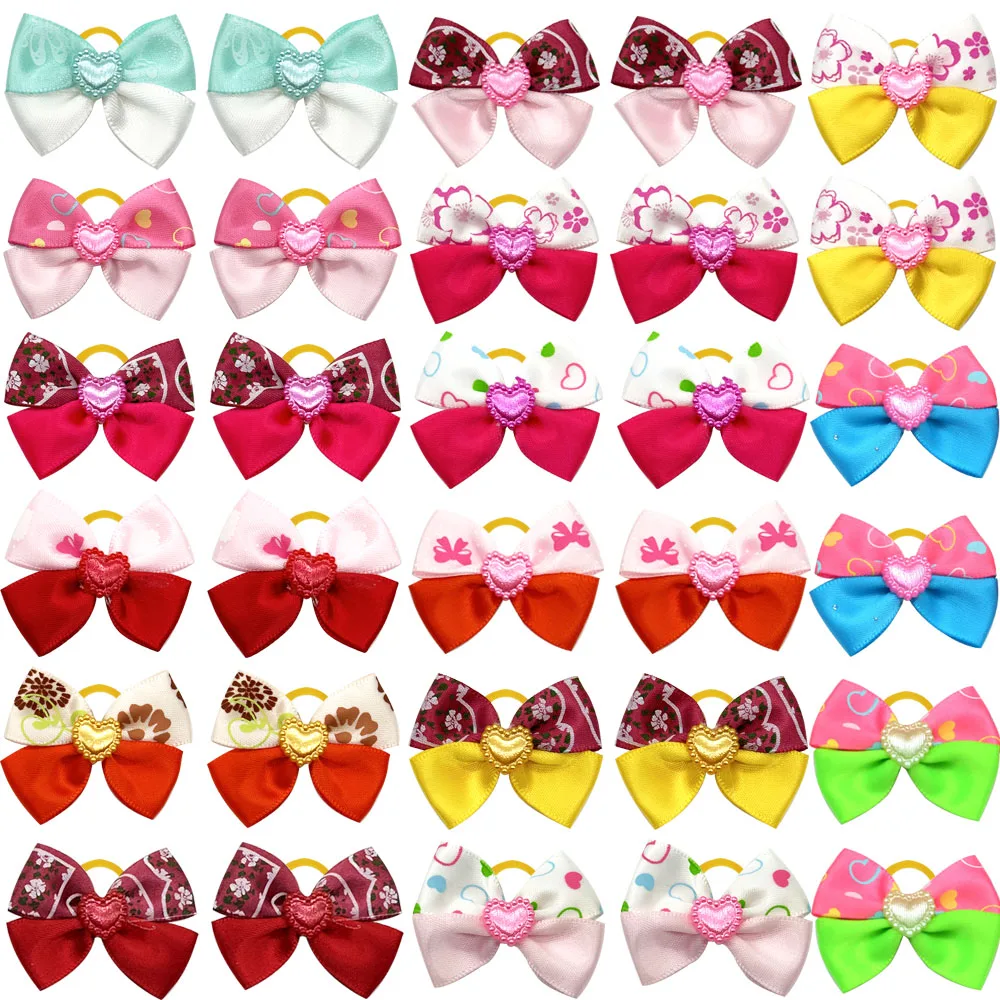 100pc Pet Dog Hair Accessories Diamond Dog Hair Bows Valentine's Day Style Pet Bow Rubber Bands Dog Supplies Small Dog Hair Bows