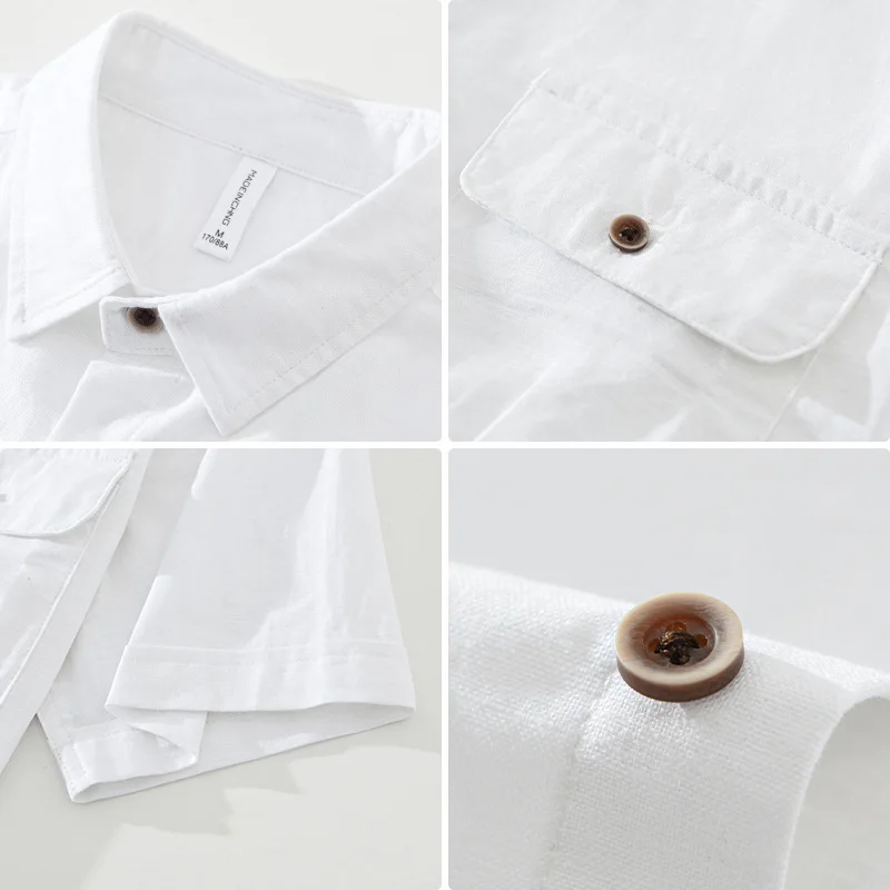 2024 Men's Retro Square Collar Casual Cotton and Linen Short-Sleeved Shirt Summer Breathable and Loose Cool Shirt