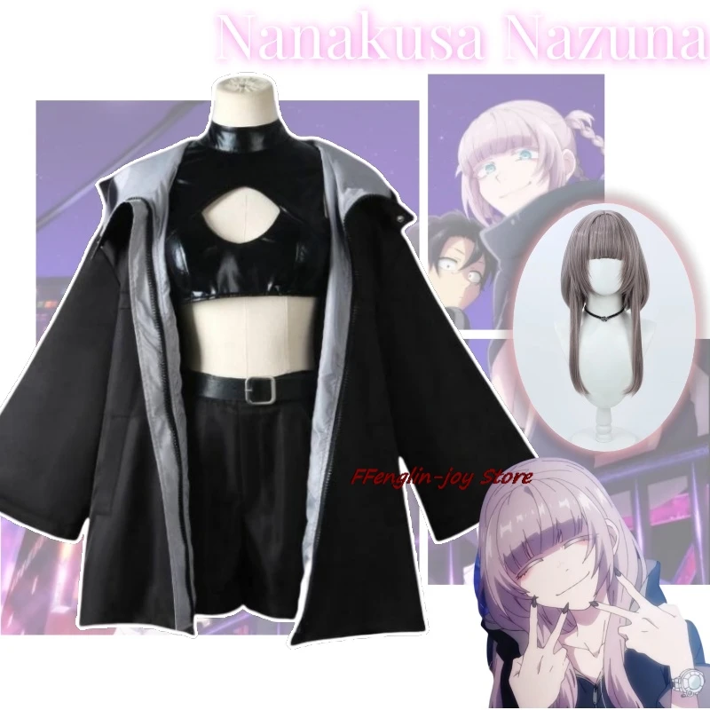 Nazuna Nanakusa Call Of The Night Anime Cosplay Kostuum Vampier Zwarte Jas Mantel Vest Pruik Lichtroze Vlecht Haar Halloween