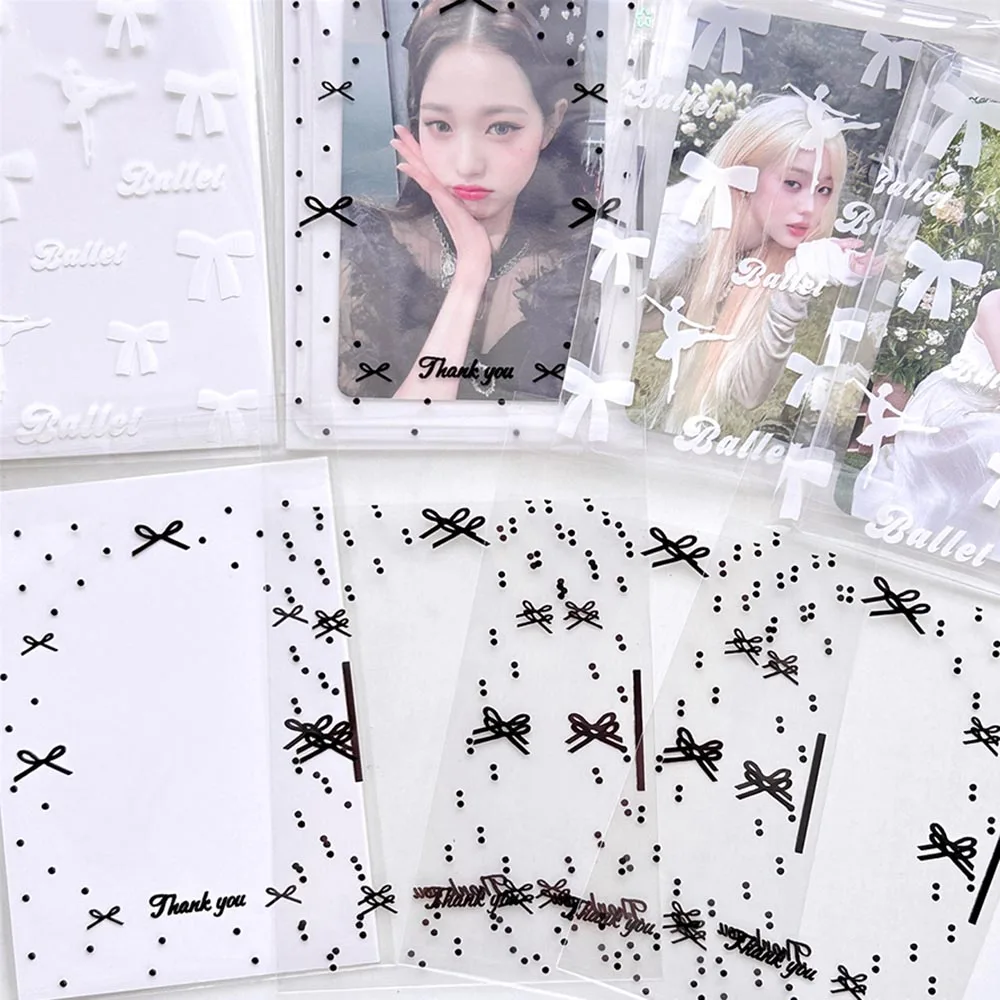 50pcs Idol Card Sleeves INS Ballet Bow Holder For Photo Postcards Top Load Films Photocard Game Cards Protector Card Cover Bag