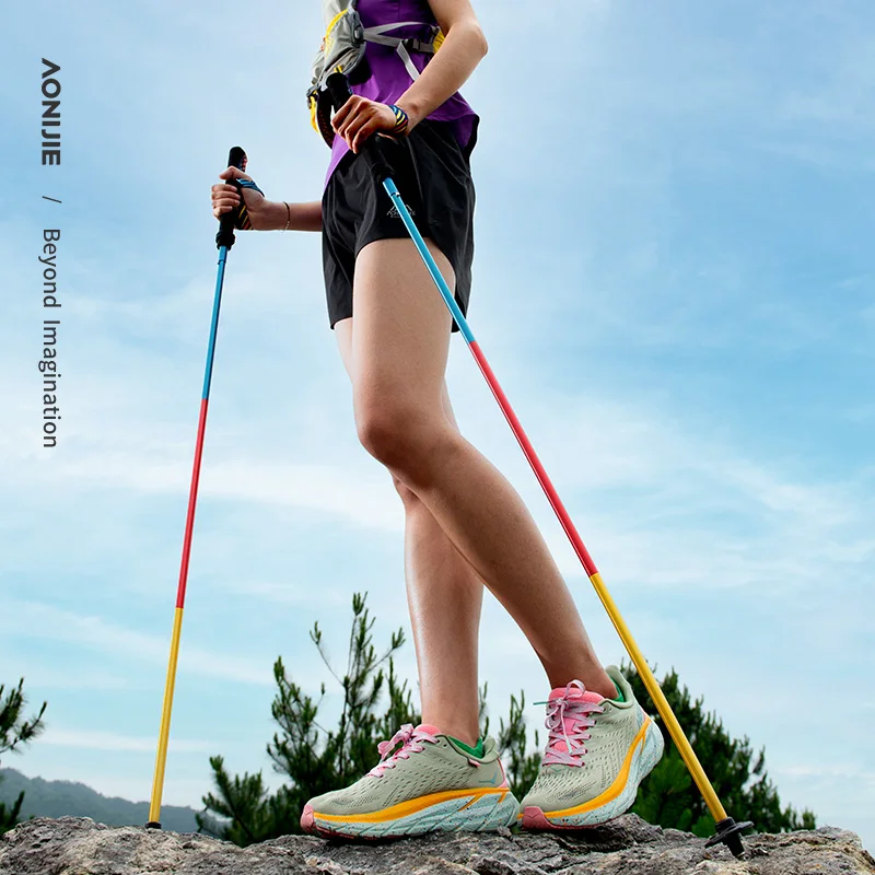 2 sztuki AONIJIE nowy składany szybki zamek na zewnątrz kije trekkingowe kijki trekkingowe 105cm 115cm kij do trekkingu na wysokość 155cm do 175cm