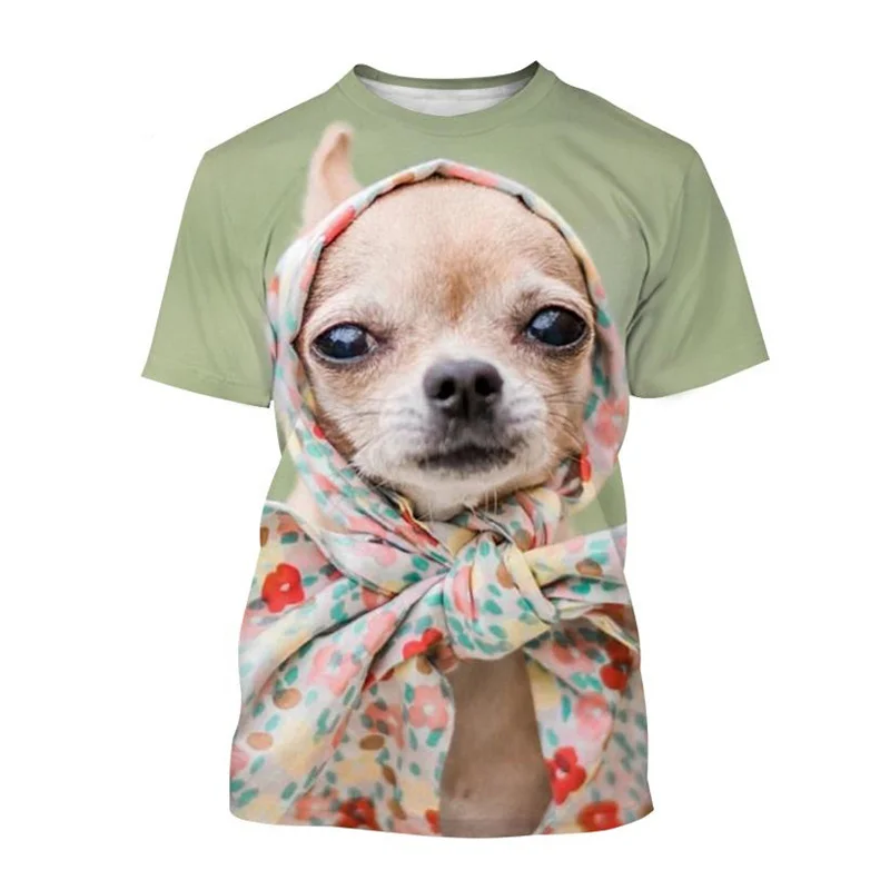 3d Printed Cute Pets Chihuahua T-shirt Casual Plus Size Short-sleeved Animal Dog Graphic T Shirt Men Summer Street Top Tees