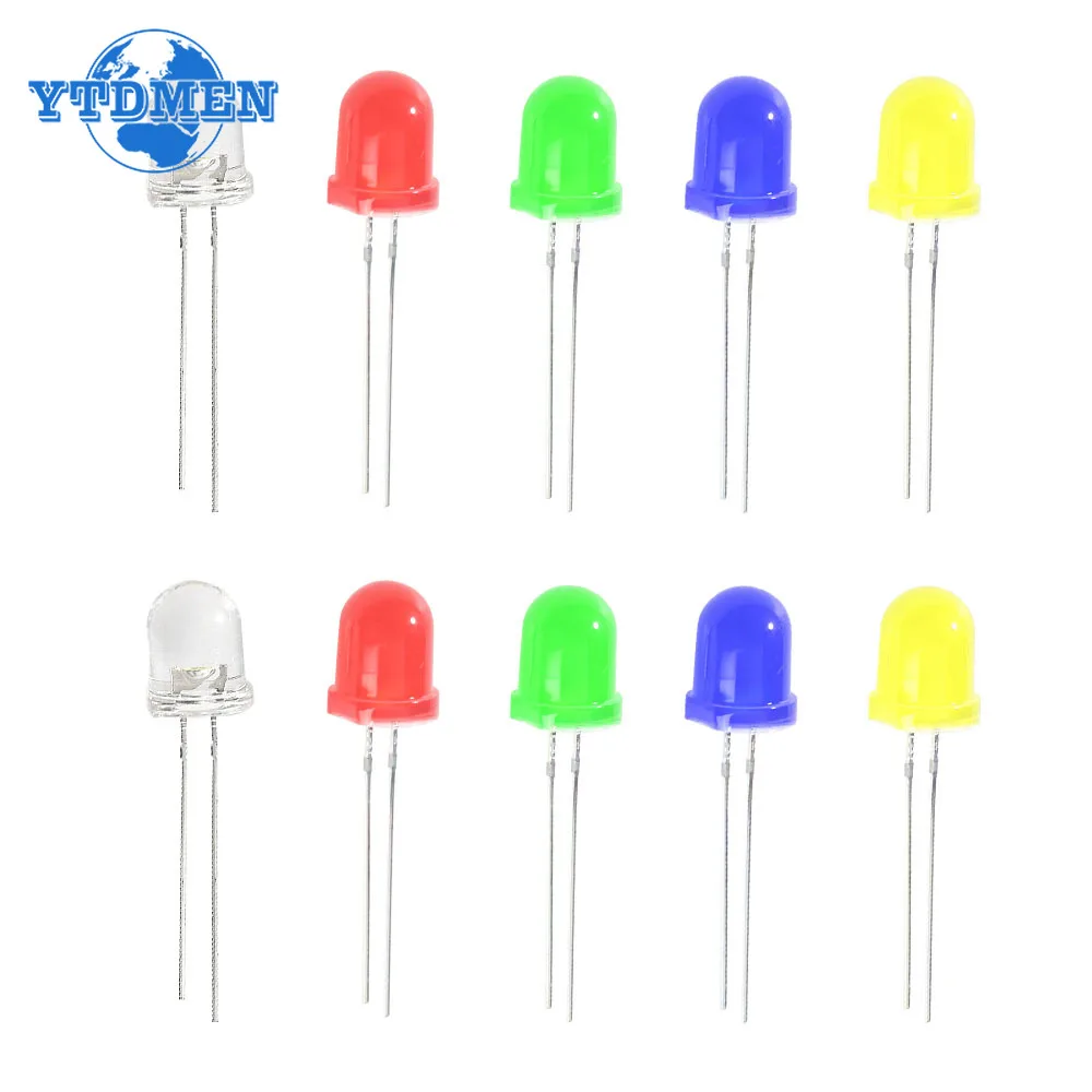 10/20/50pcs LED Diode 8mm White/Yellow/Green/Red/Blue Light Lamp Emitting Diodes Kit High Brightness 2- 3.2V