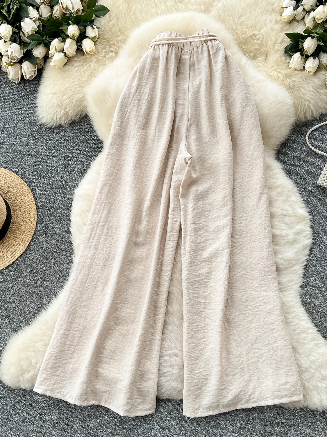 مكتب سيدة كسول بنطال ذو قصة أرجل واسعة صيف 2025 السراويل الجديدة الفضفاضة الدانتيل يصل تمتد الخصر بنطلون فضفاض الشيفون بالازو امرأة Sweatpants #2