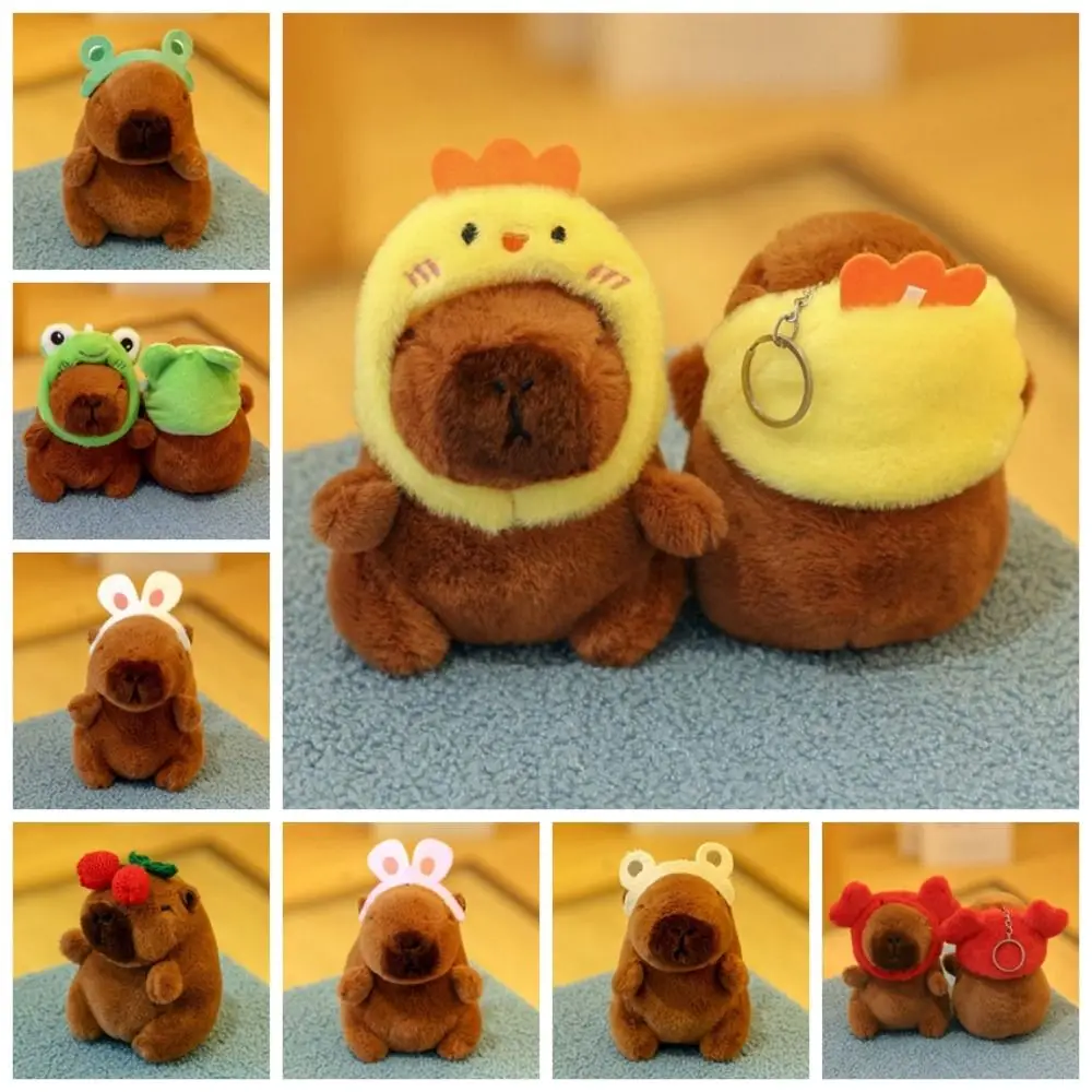 Rabbit Hat Capybara Plush Pendant Frog Hairpin Cherry Capybara Plush Keyring Hairpin Bear Cartoon Capybara Plushie Doll