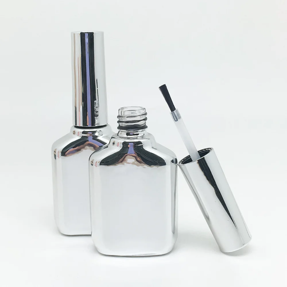 15ml Empty Nail Gel Nail Polish Glass Bottles With Brush Electroplated Silver Colors Refillable Oil Dispenser Nail Gel Container