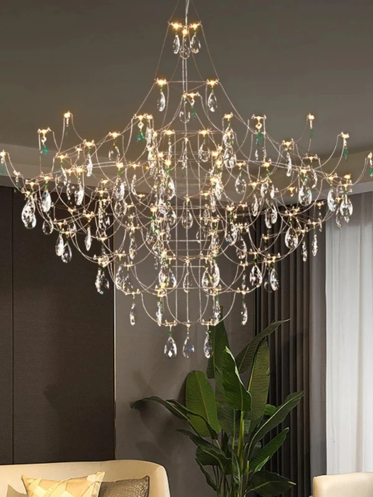 Moderno céu estrelado firefly lustre villa duplex escada pendurado sala de estar lustre cristal