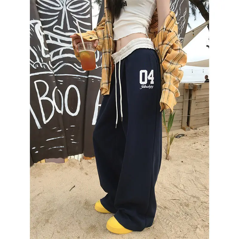 American fashion retro sports pants for women in spring and summer high waisted and drooping casual pants loose pants - Image 6