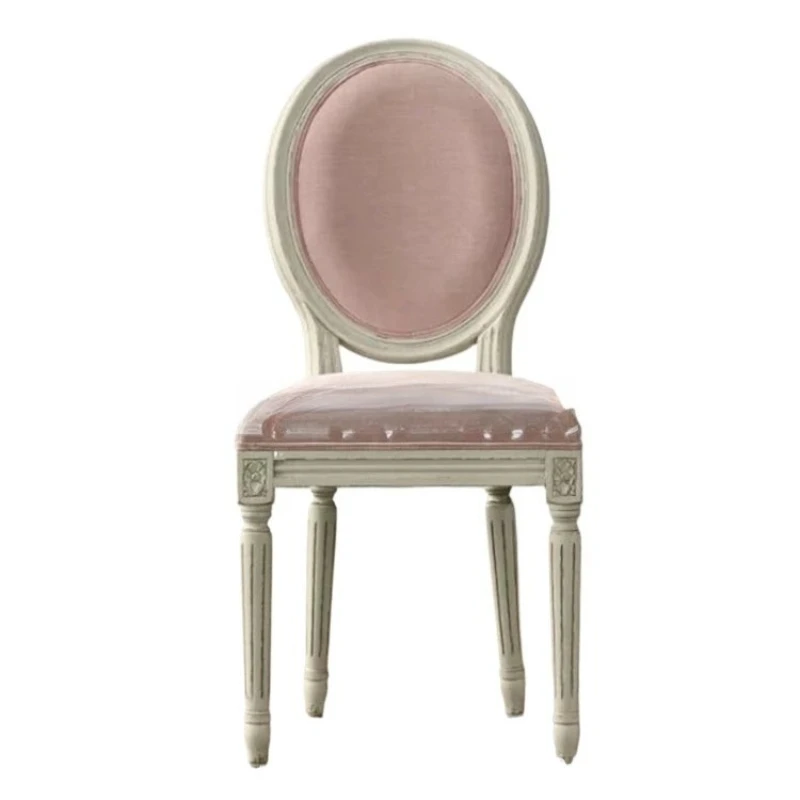 

American country solid wood white old dining chair, oak log home book chair furniture