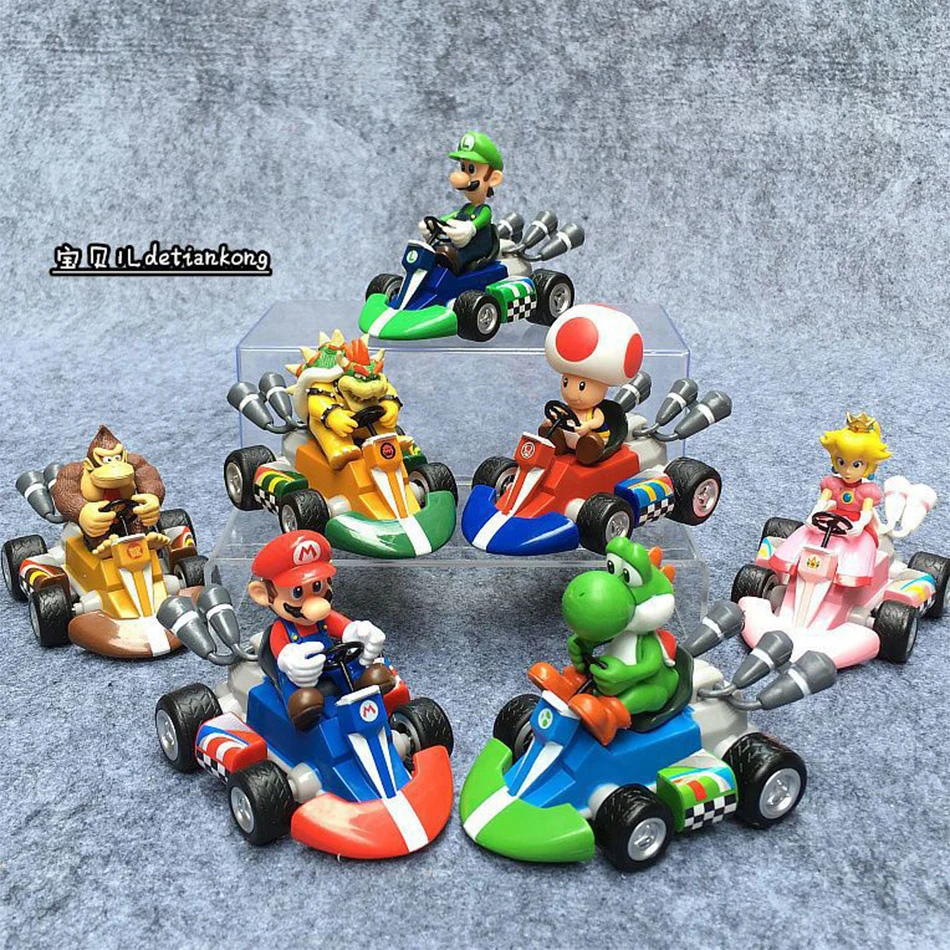 Styles Mario Pull Back Car Green Yoshi Donkey Kong Bowser Luigi Toad Princess Peach Figures Toys Anime Game Doll Gifts for Kid