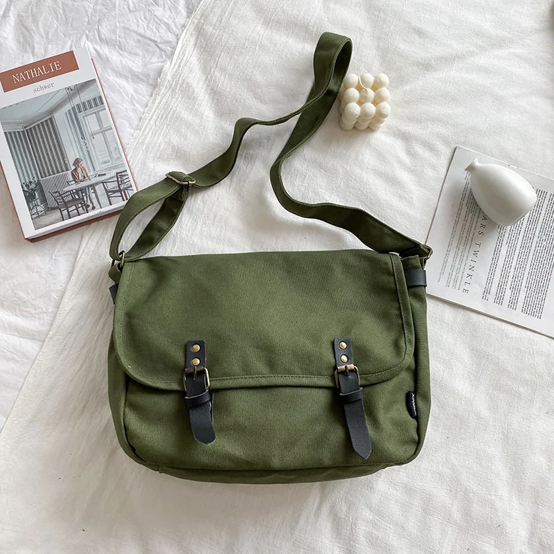 Messenger Bags Women Vintage Large Capacity College Couples Shoulder Cross-body Canvas Bag Japanese Fashion Satchel All-match 가방