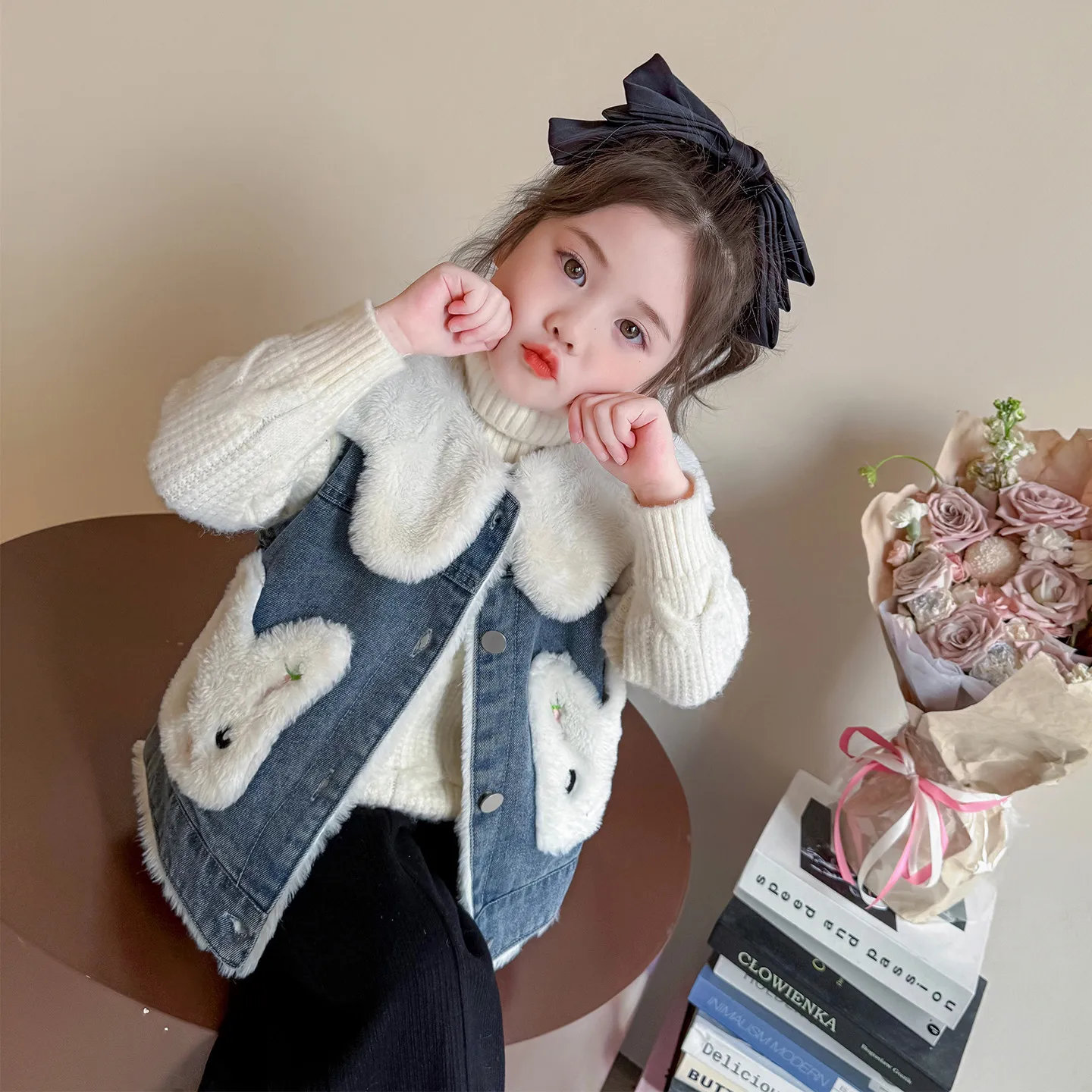 

Teen 3-8Y Girls Vest 2025 Winter Lapel Toddler Kids Girls Velet Sleeveless Waistcoats Casual Thick Warm Children Girls Vest Tops