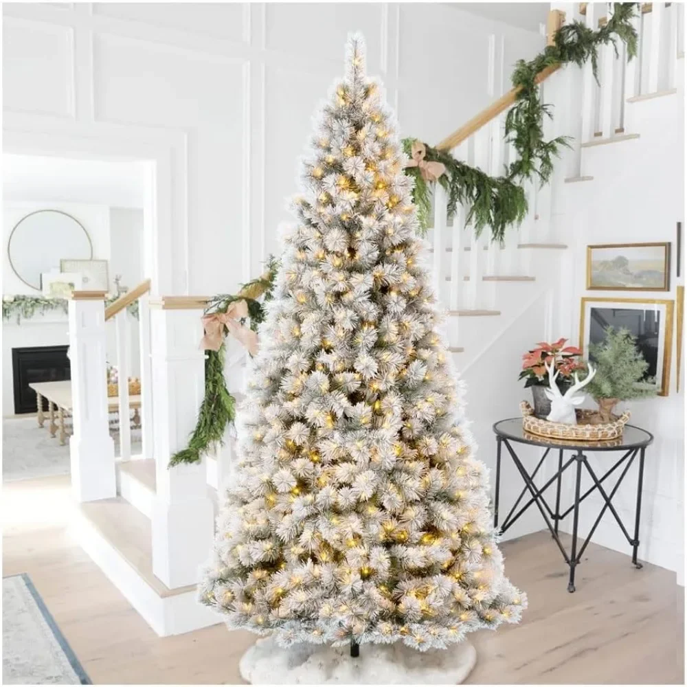 

9ft Snow Flocked Spruce Christmas Tree,Tree with 900 Warm White Lights Holiday Decoration,Artificial Spruce Christmas