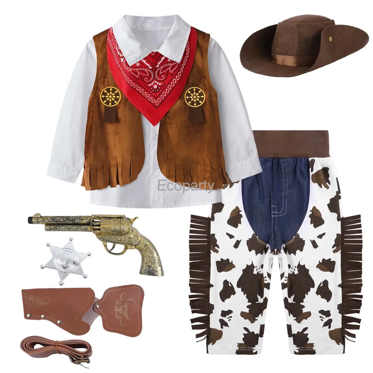 New Kid Boys Cowboy Costume Children Western Cowboy Costumes Purim Cosplay Event Dress Up Party Stage Performance Outfits