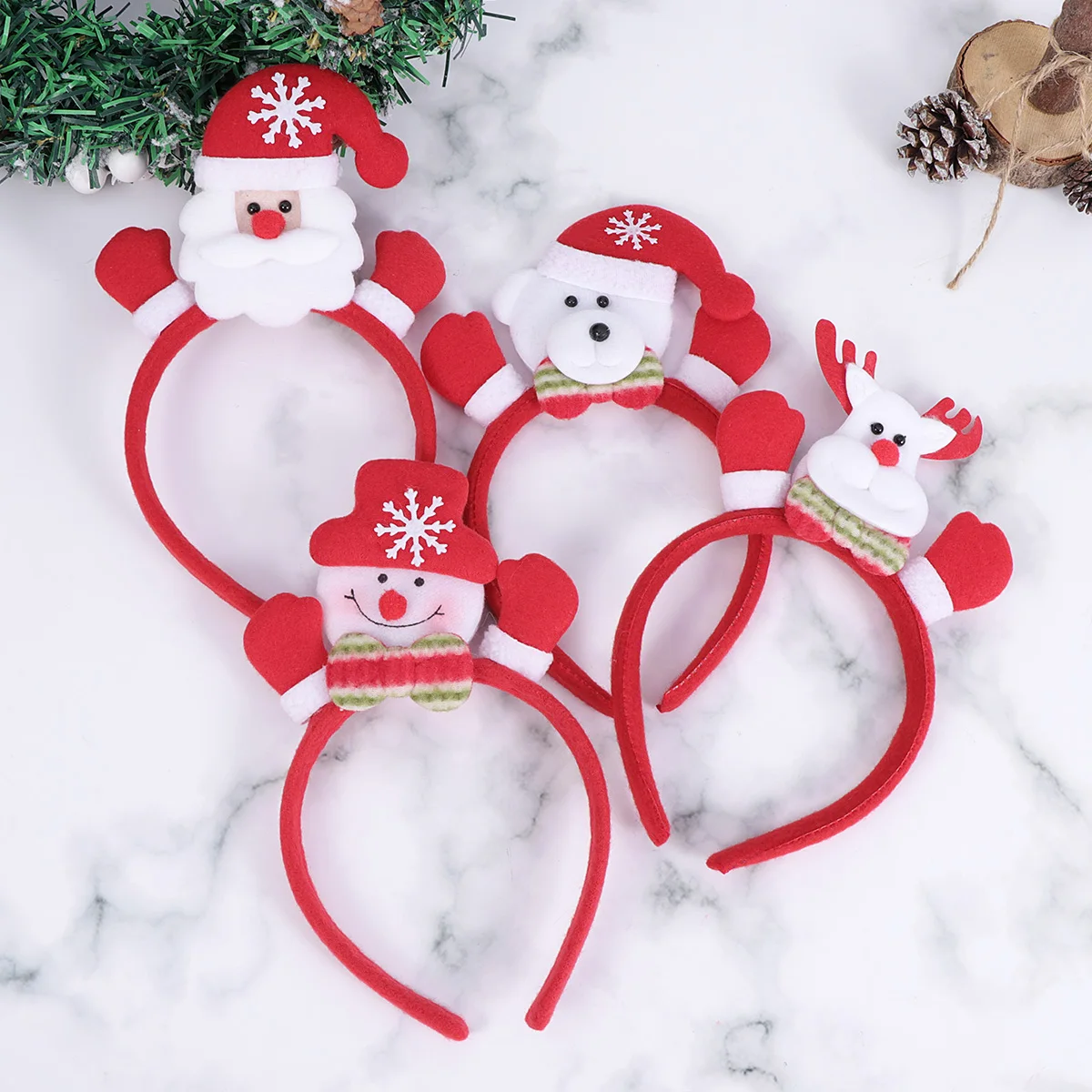 

4pcs Christmas Luminous Headbands Glowing Hair Hoops Santa Claus Snowman Deer Bear Design Comfortable Party Headdress For Adults