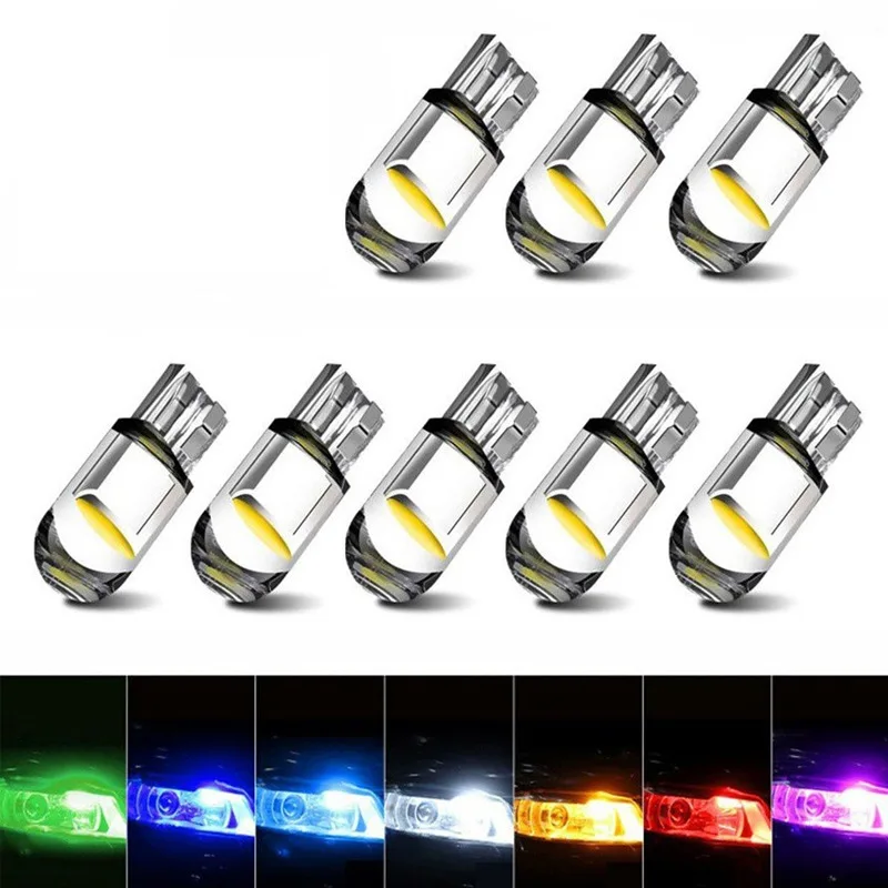 10pcs W5W Led T10 Car Light COB Glass Multi-Color White Yellow Auto Automobiles License Plate Lamp Dome Read DRL Bulb Style 12V