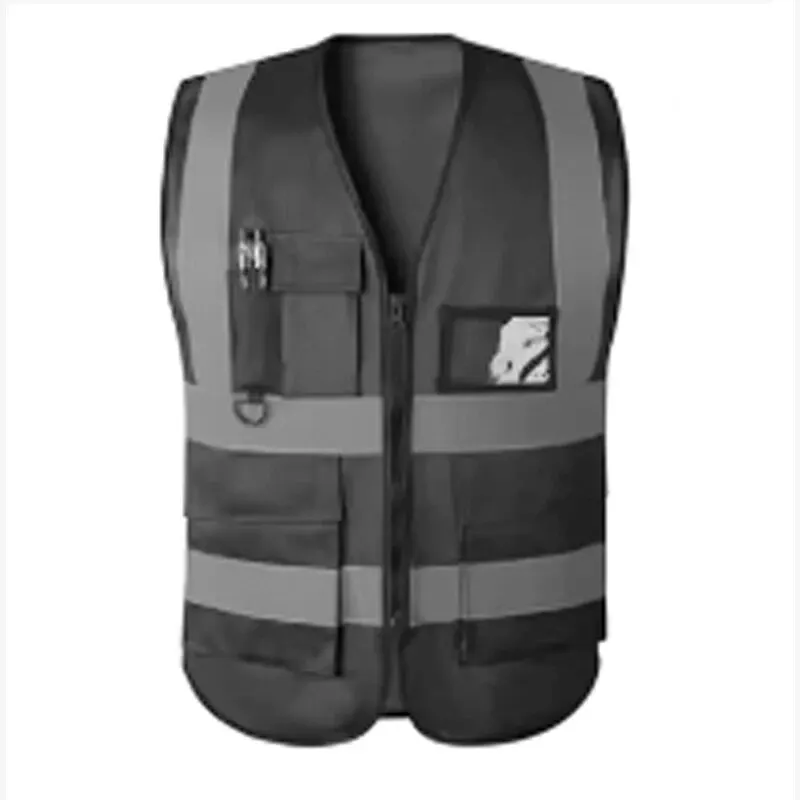 Reflective Vest Vest Reflective Vest Traffic Riding Vest Overalls Multi-pocket Zipper-Black