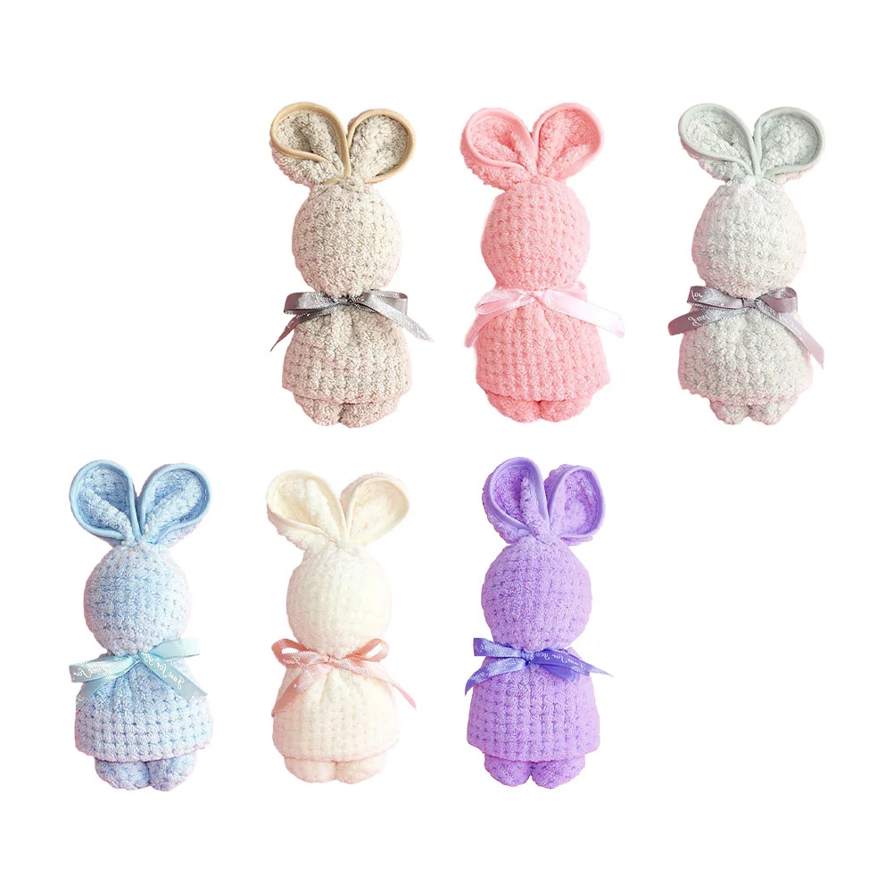 

6 Pcs Bunny Towel Washcloths Rabbit Hand Lovely Easter Adorable Household Baby Newborn