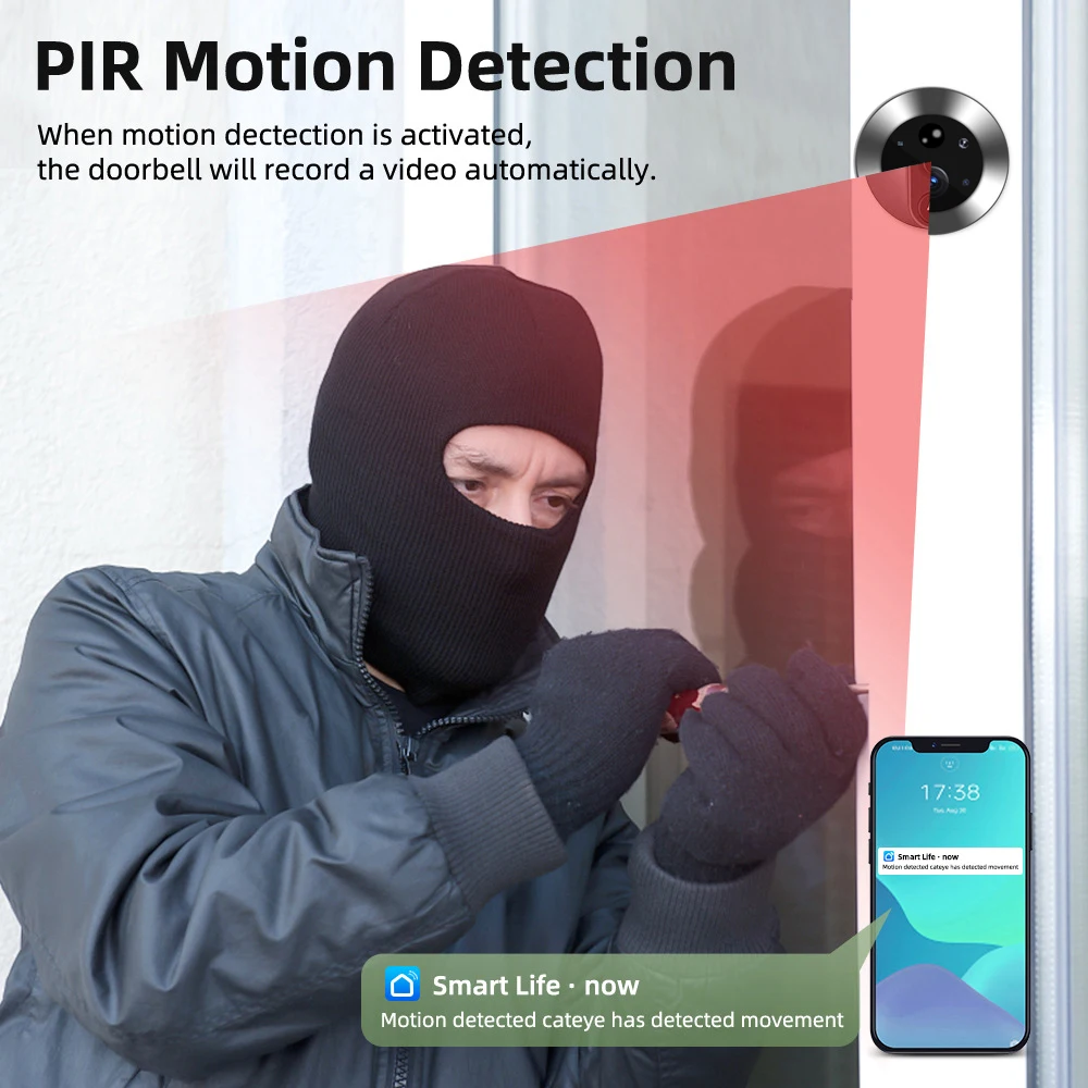 Tuya vem com uma campainha digital inteligente de 4,3 polegadas e olho mágico com câmera de alta definição, detecção de movimento PIR, bidirecional