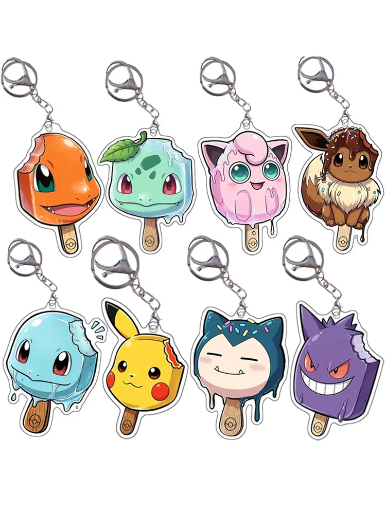 Porte-clés Pokemon Charmander Qikachu, écureuil Eevee Gengar transformé en crème glacée, mignon dessin animé, pendentif de sac