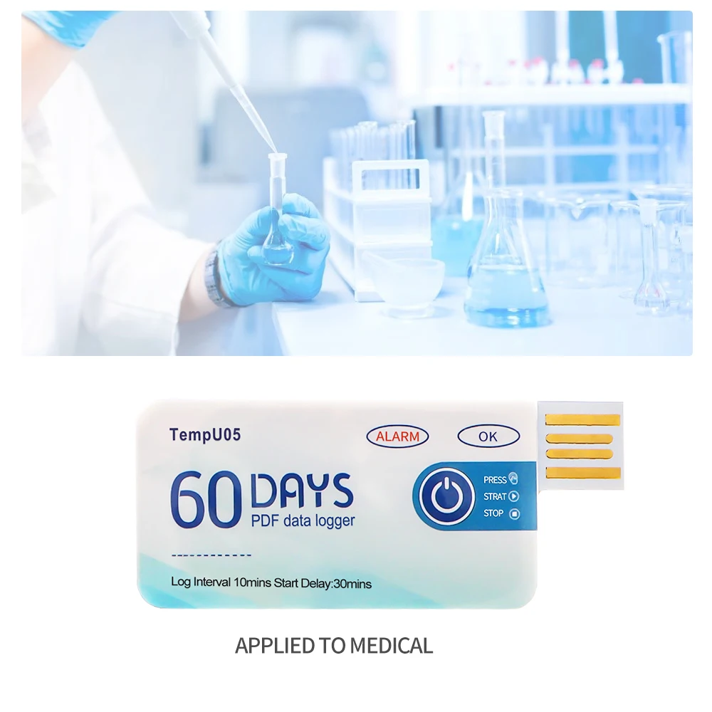 TempU05 Temperature Data Logger 60 Day Single Use Temperature Analyzer PDF Report USB Temperature Logger