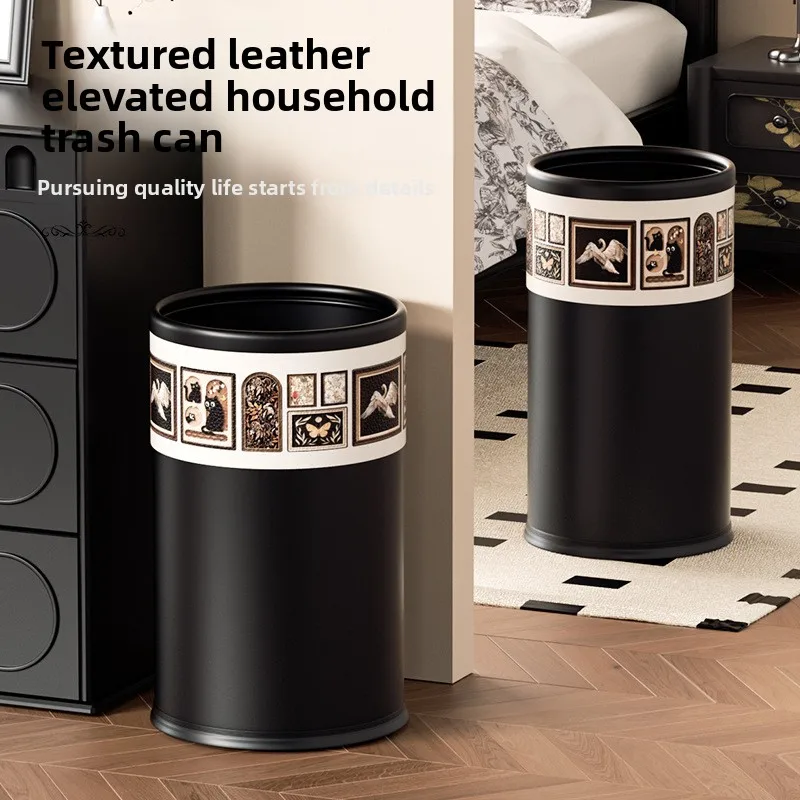 Garbage can, living room, kitchen, bathroom, large metal trash can, light luxury, high-end household large capacity