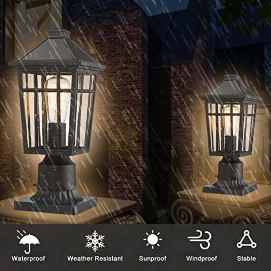 Outdoor Post Lights Lamp Post Light Fixture, Waterproof Aluminum Housing with Glass, Fence Post Deck Lighting for Garden, Patio
