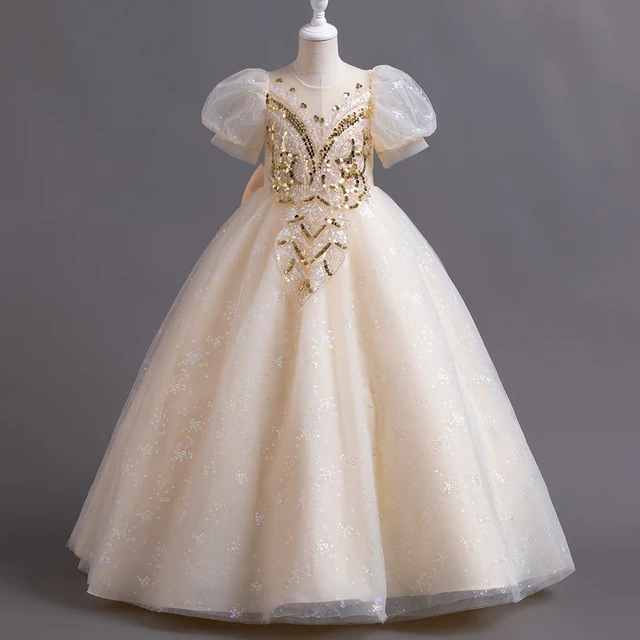 Girls Christmas Bridesmaid Wedding Birthday Party Dresses Kids Festive Elegant Evening Age 5 8 To 12 14 Golden Costume Clothes AliExpress
