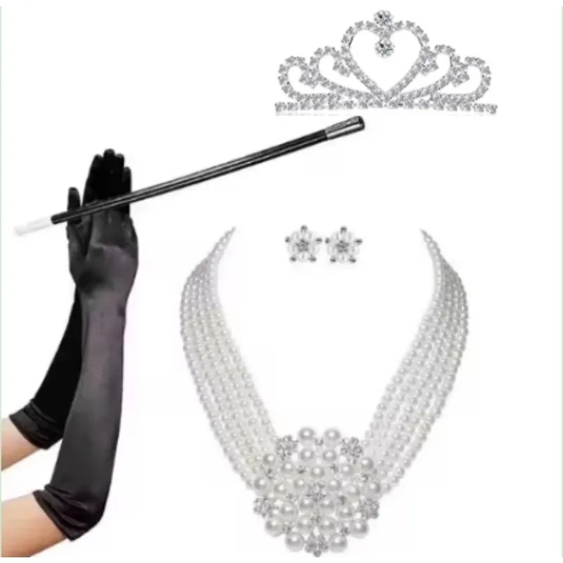 6 Pieces 1920s Accessories for Women Costume Set With Vintage Sunglasses White Shell Pearl Dangle Pendant Necklace Earrings