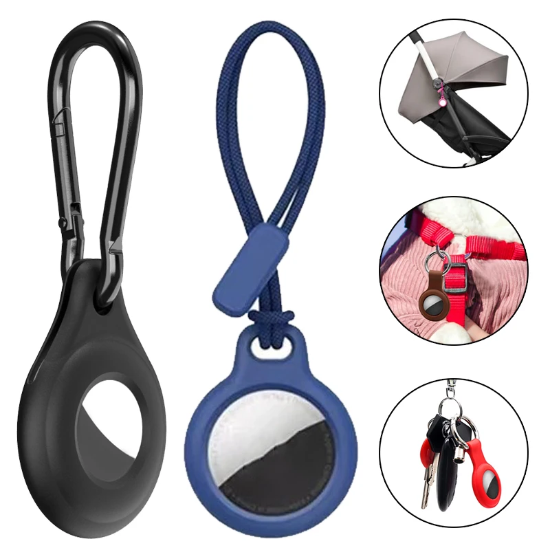 For Apple Air Tag Silicone Protective Case With Hook Anti-lost Lanyard Rope Tracker Locator Protector Cover Shell For Airtags