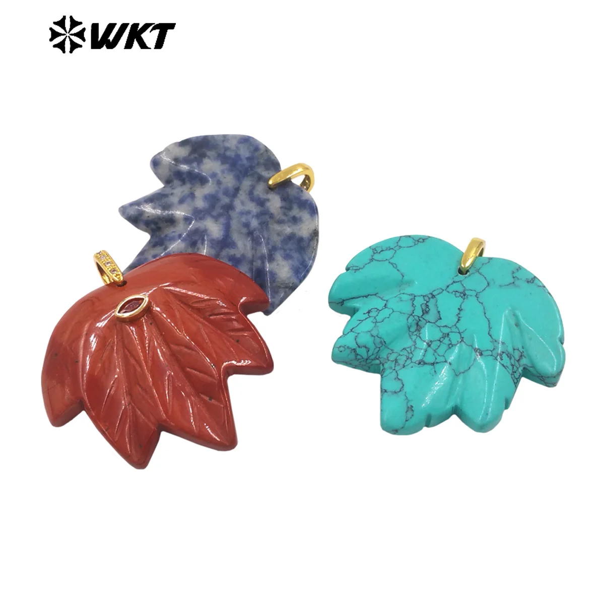 WT-P2136 WKT Wholesale Gemstone Micropave Leaf Shape Pendant With 18K Real Gold Plated For Women Decoration