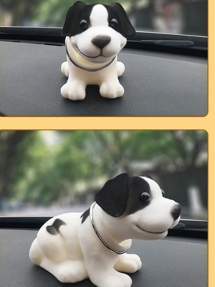 Nikou Muñeca De Perro Con Cabeza Movible De Resina – Decoración Para Coche, Escritorio Y Hogar, Incluye Cadena Dorada Y Adhesivo (Perro Manchado)