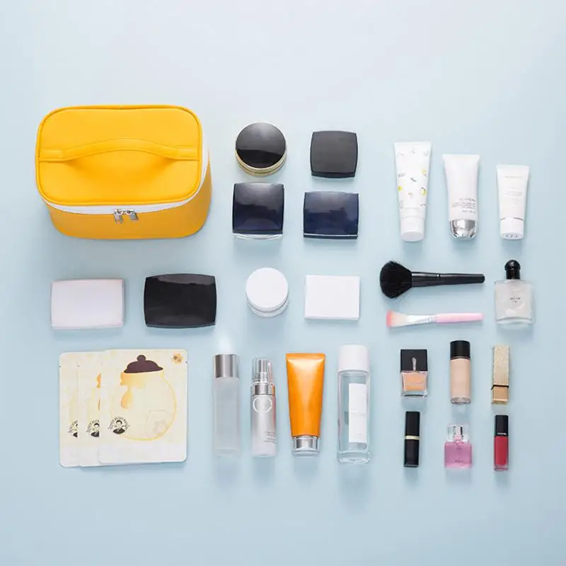 PU-Handtasche für Make-up mit Reißverschluss, tragbarer Reise-Organizer für Hautpflegeprodukte, Kosmetiktasche mit großem Fassungsvermögen zum Waschen von Kosmetika. – Detail 7