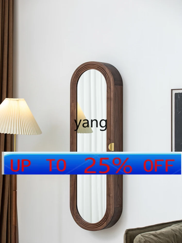 

Lmm solid wood full body fitting mirror bedroom household small apartment black walnut entrance wall hanging full-length mirror