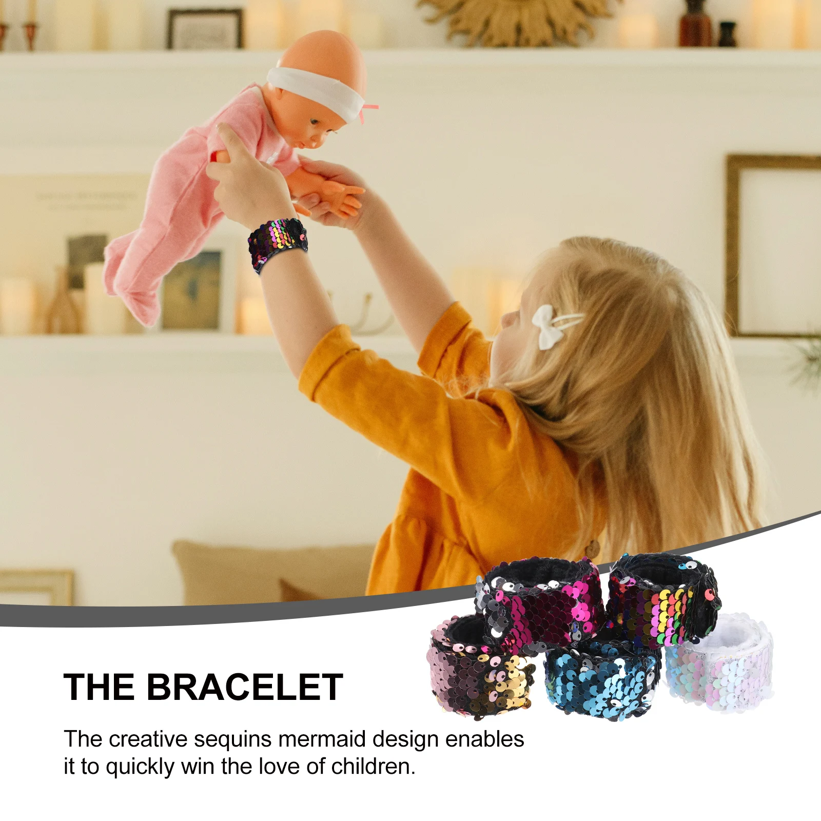 

5 Pcs Sequin Wristbands Slap Bracelets Colorful Mermaid Wristbands for Kids Fashion Toy Accessories Safe Environmental