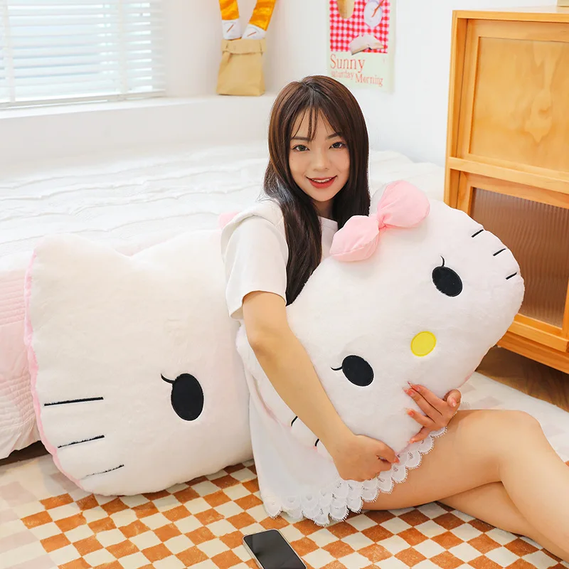 50-100cm Sanrio Pillow Plush Toy Cute Cartoon Hello Kitty Soft Stuffed Bed Pillow Sofa Cushion Home Decoration Kids Girl Gift