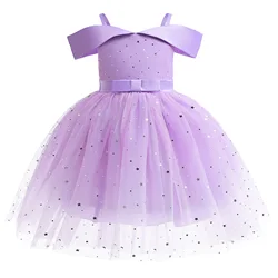 Summer Star Sequin Girls Dress Christmas Costumes Lace Wedding Birthday Party Princess Dresses For Girl Bow Bridesmaid Prom Gown