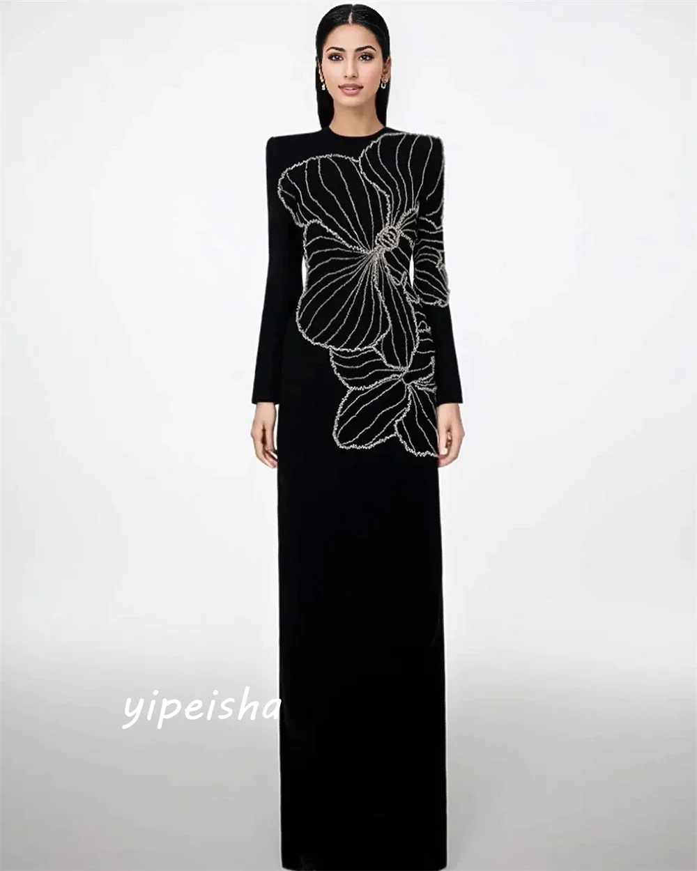 Customized   Yipeisha Simple Sizes Available Jewel A-line Celebrity es Applique Charmeuse Floor Length Evening