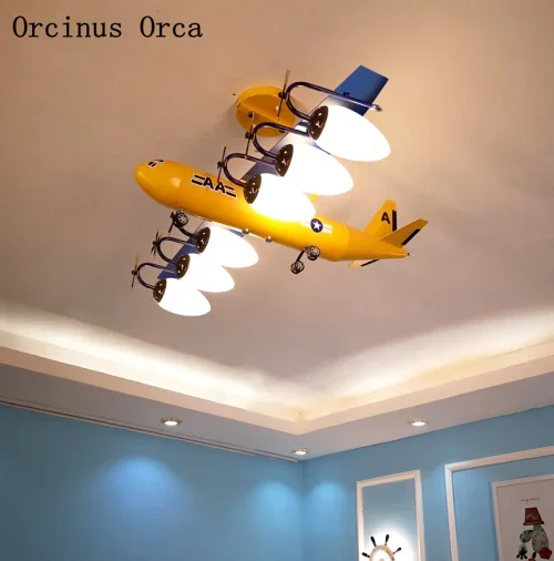 Creative Tieyi Aircraft Chandelier Boys Bedroom Children's Room Cartoon Individual LED Fighter Chandelier free shipping