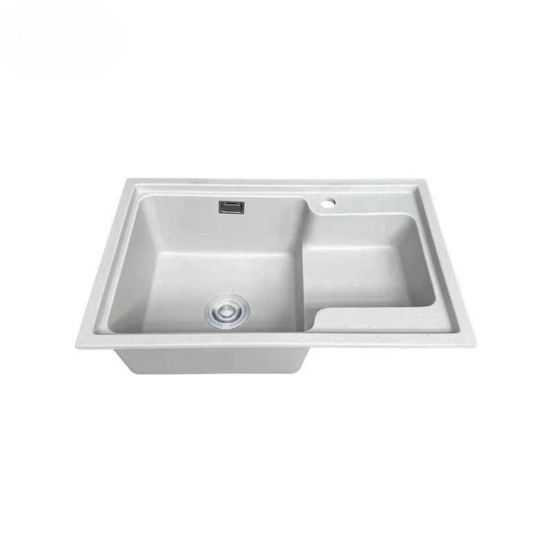 Handmade Double Bowl Quartz Stone Kitchen Sink Square Granite Design with Drain Single Hole No Faucet Accessories