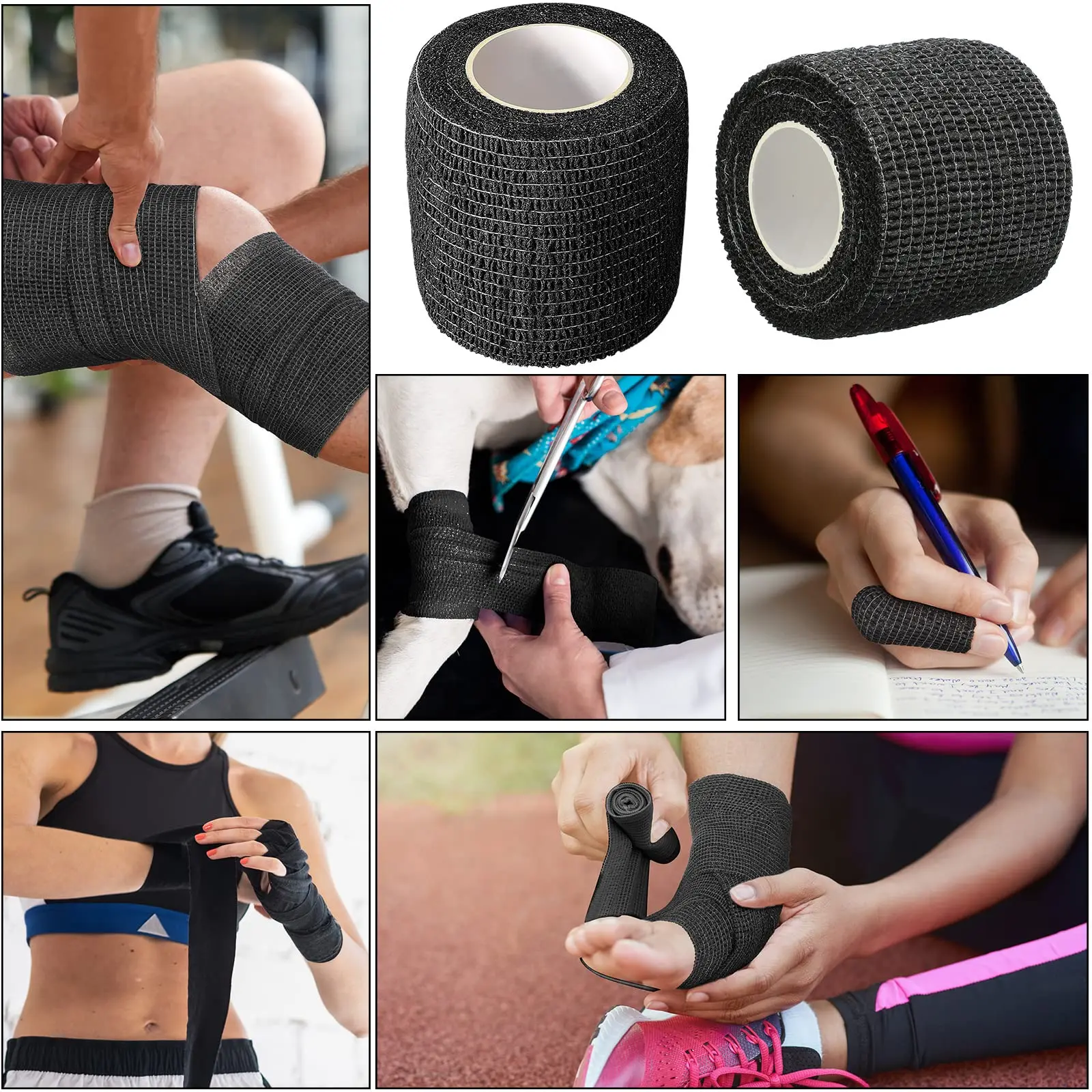 Wholesale Black Tape Tattoo Handle Bandage Anti-slip Athletic Nonwoven Waterproof Disposable Self-adhesive Elastic Bandage