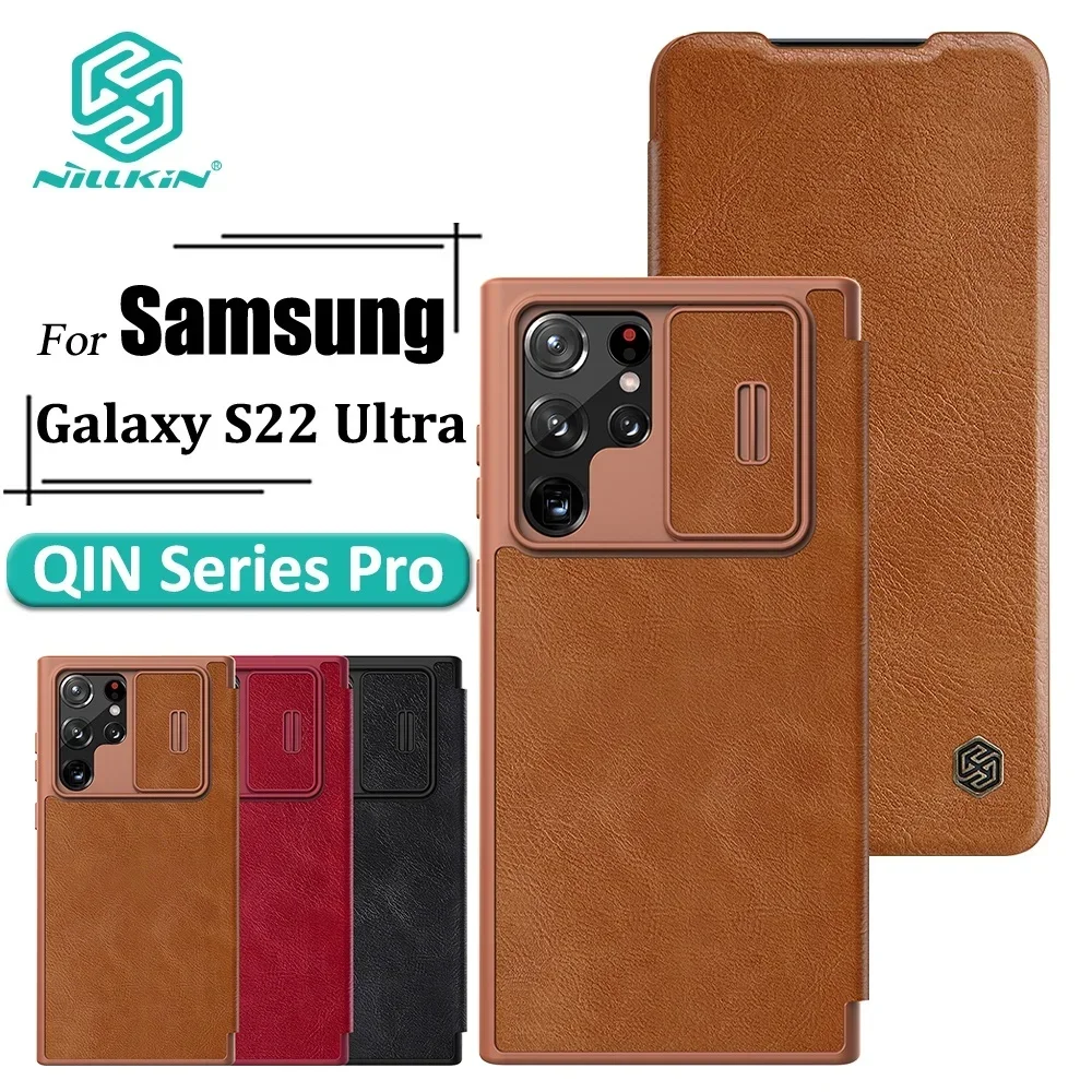 Nillkin QIN Pro PU Leather Case For Samsung S22 Ultra Plus Flip Camera Slider 360° All-inclusive Shockproof Phone Cover