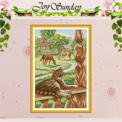 Farm Cats Scenery Patterns Counted Cross Stitch Set DIY 11CT 14CT 16CT Stamped DMC Cross-stitch Kit Embroidery Needlework Crafts