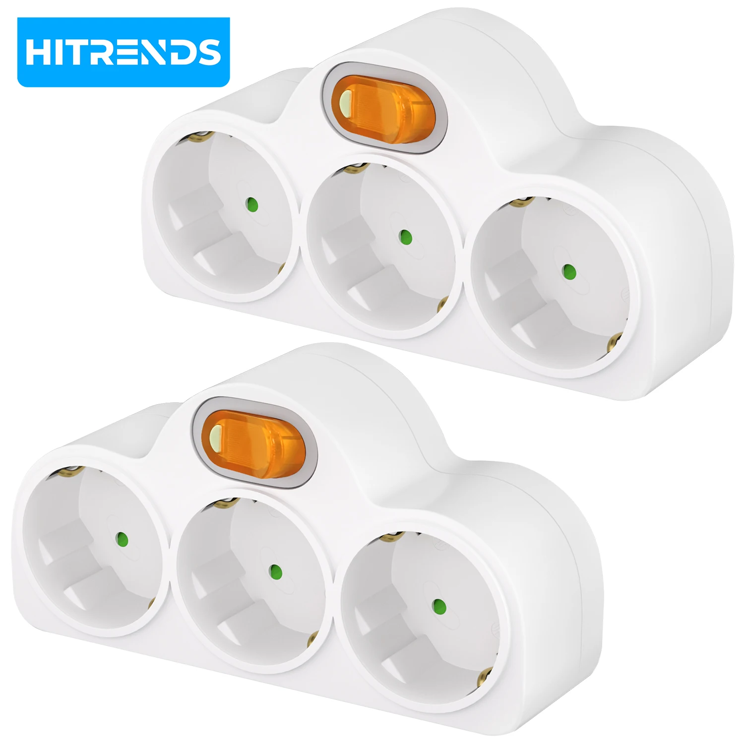 

2pcs European Conversion Plug with NO/OFF Switch, 1 to 3 ways Electrical Socket German Standard mulitple Socket Adapter for home