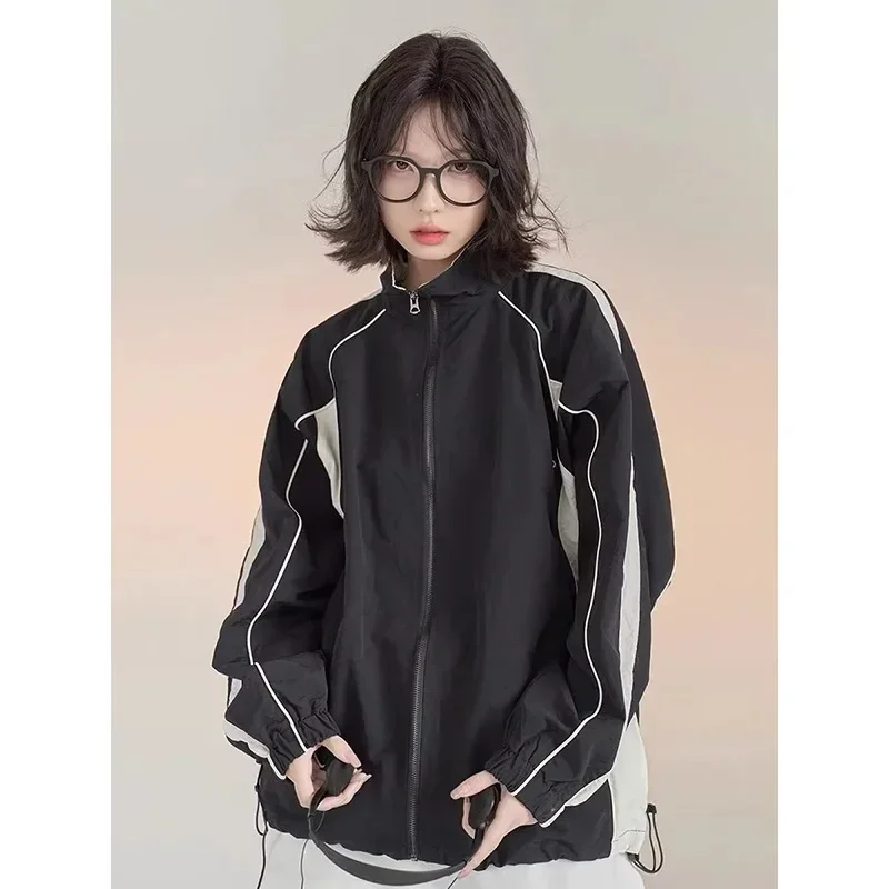 

Винтажная ветровка для женщин, корейская мода большого размера, уличная одежда в стиле Харадзюку, уличное пальто, спортивная верхняя одежда, Y2k
