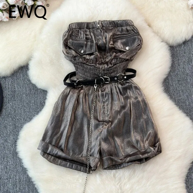 

EWQ Sexy Belt Pocket Design Strapless Shorts Jumpsuit For Women Gathered Waist Solid Color Clothing 2024 Summer New 27C850