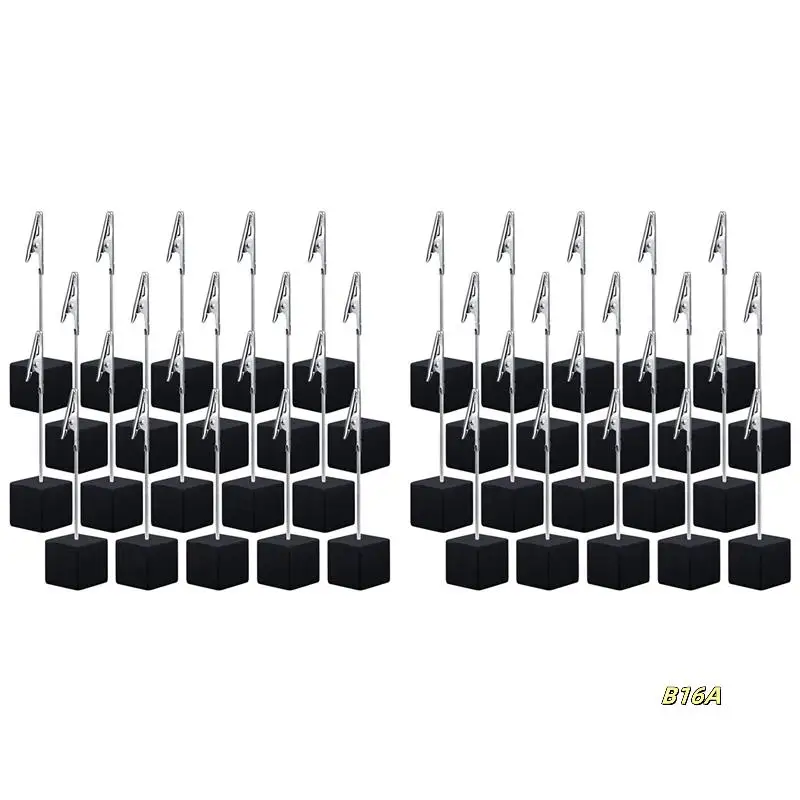 40 pièces Cube Base mémo pince support avec pince crocodile Base en bois Table numéro support Cube Base Place porte-carte