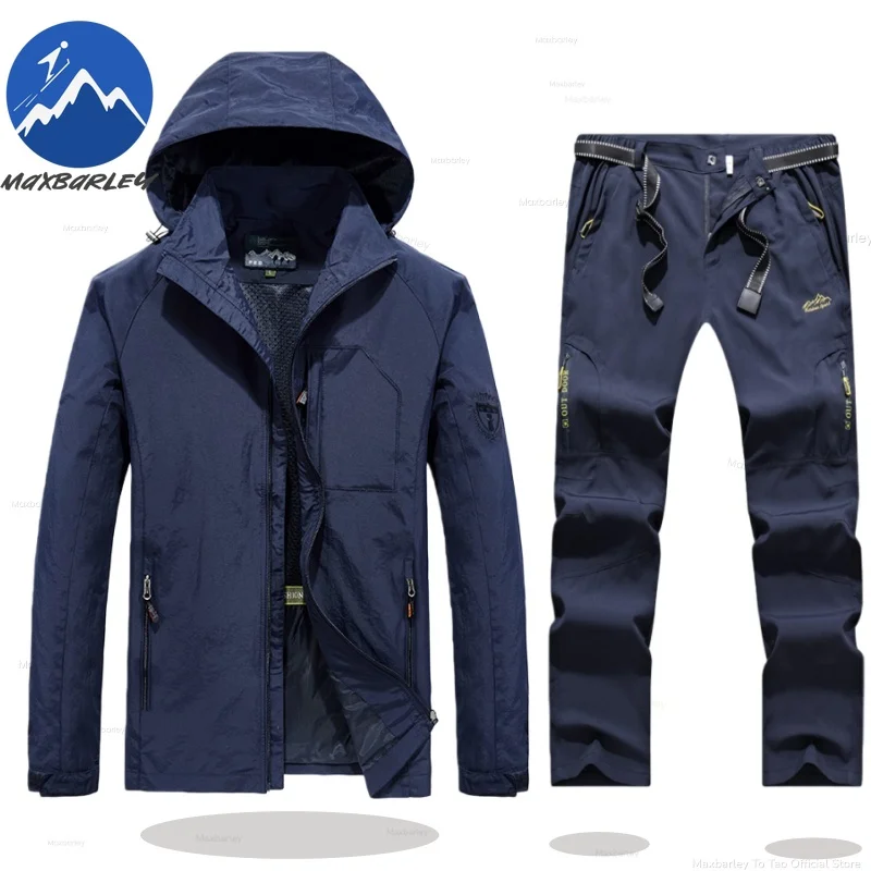 

Maxbarley Men Hiking Suit Waterproof Climbing Training Set Multi-pocket Hooded Jacket+Work Pants Outdoor Hunting 2-piece Sets