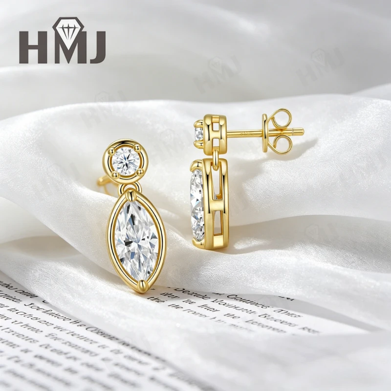 2.4ct Moissanite Earrings 925 Silver Marquise Cut D Color/Black/Champagne Bridal Wedding Anniversary Mother's Day Gift for Women