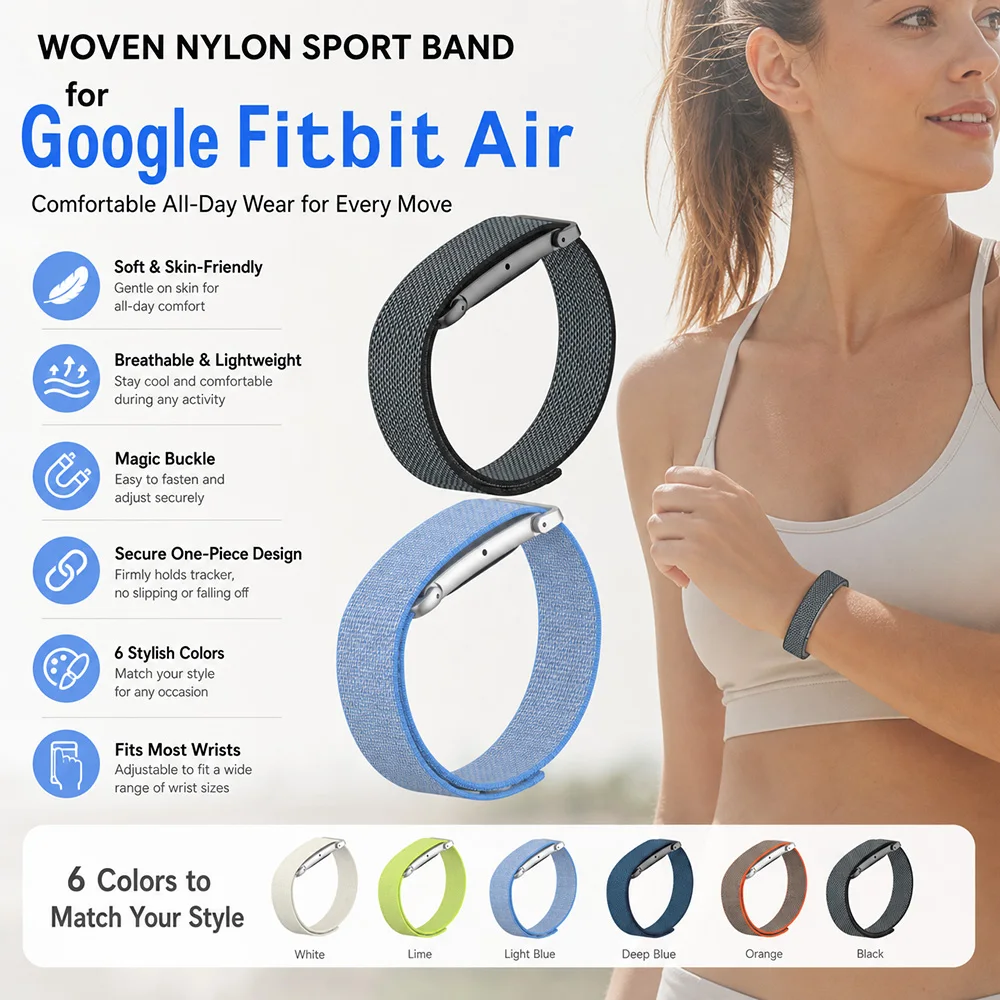 Nylon Watch Band for Google Fitbit Air Band Adjustable Comfortable Breathable Soft Woven Replacement Strap for Google Fitbit Air